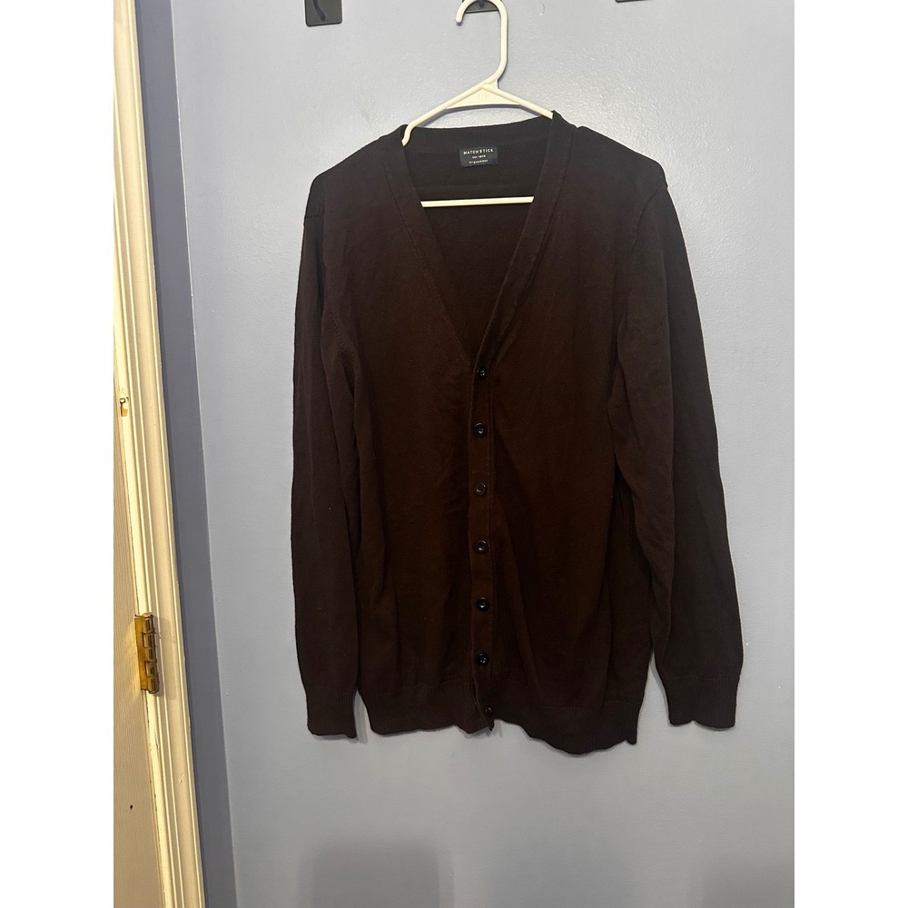 Matchstick Mens 2XL Dark‎ Brown 100% Cotton V-Neck Button Front Cardigan Sweater